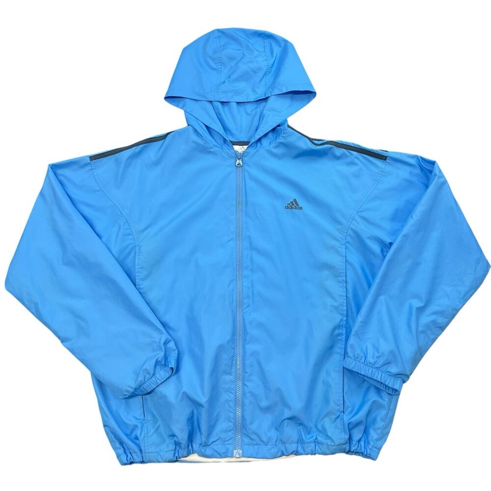 Adidas Blue Full Zip Hooded Windbreaker Jacket Men’s Large Lightweight